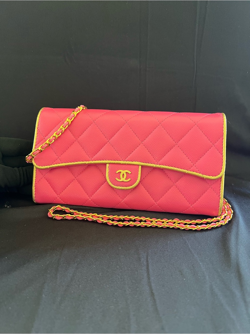 Chanel Fuchsia Caviar Crossbody  flap wallet